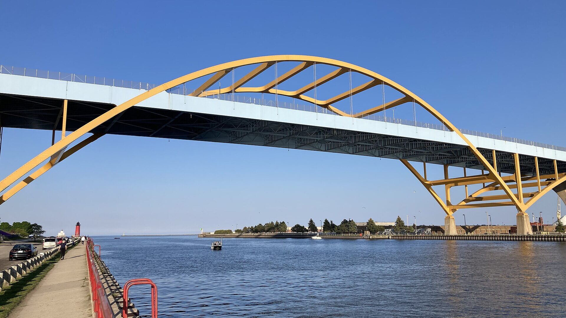 Image of the Daniel W. Hoan Memorial Bridge in Milwaukee over the Kinnickinnic River inlet from Lake Michigan. 

Photo liscence - https://commons.wikimedia.org/wiki/File:Milwaukee_May_2024_2_%28Hoan_Bridge%29.jpg 